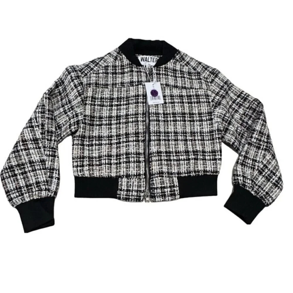 Walter Baker Raina Short Zip Jacket XS Montauk Tweed Black/White NWT MSRP $248